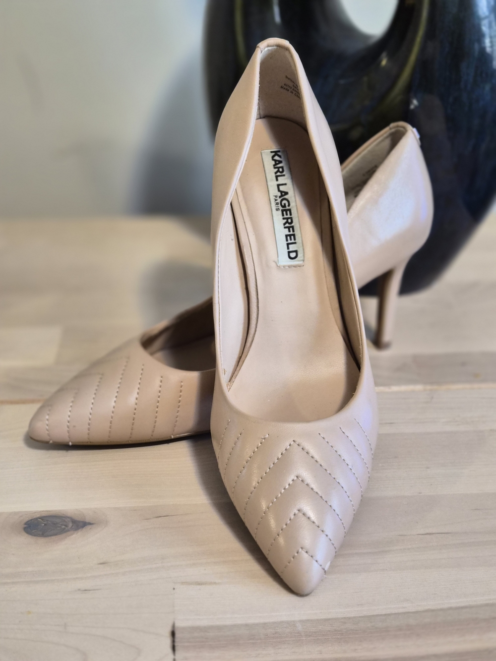 Karl Lagerfeld Blush Leather Pointed-Toe Stiletto Pumps